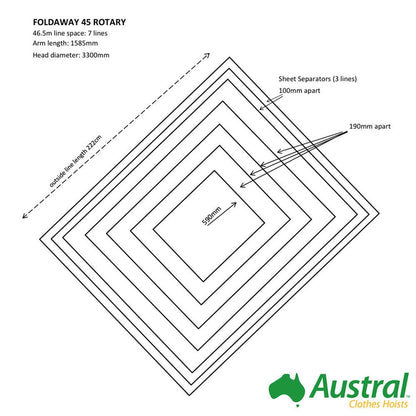 Austral Fold Away 45 Rotary Clothesline Line Spaces