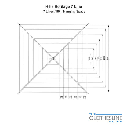 Hills Heritage 7 Line Rotary Hoist Fixed Head Clothesline Line Diagram