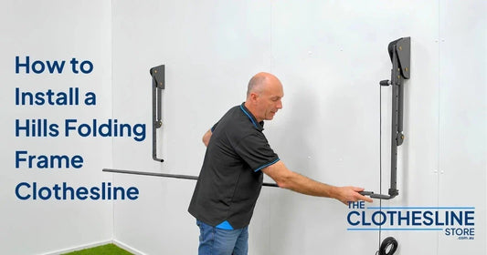 The Clothesline Store installation of a hills folding frame clothesline on to a wall