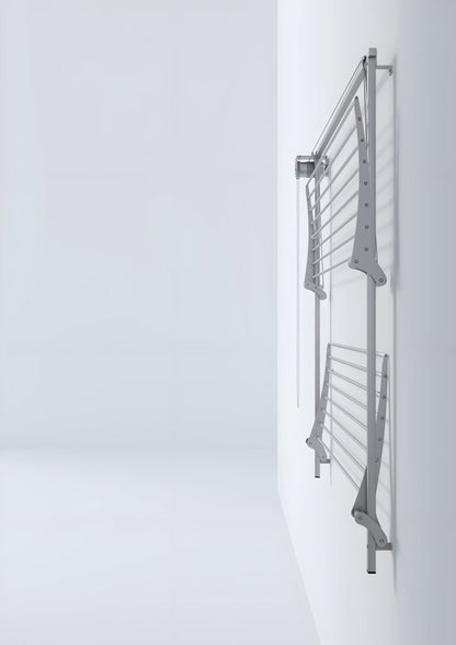 FoxyDry Wall Plus with both racks folded up against the wall