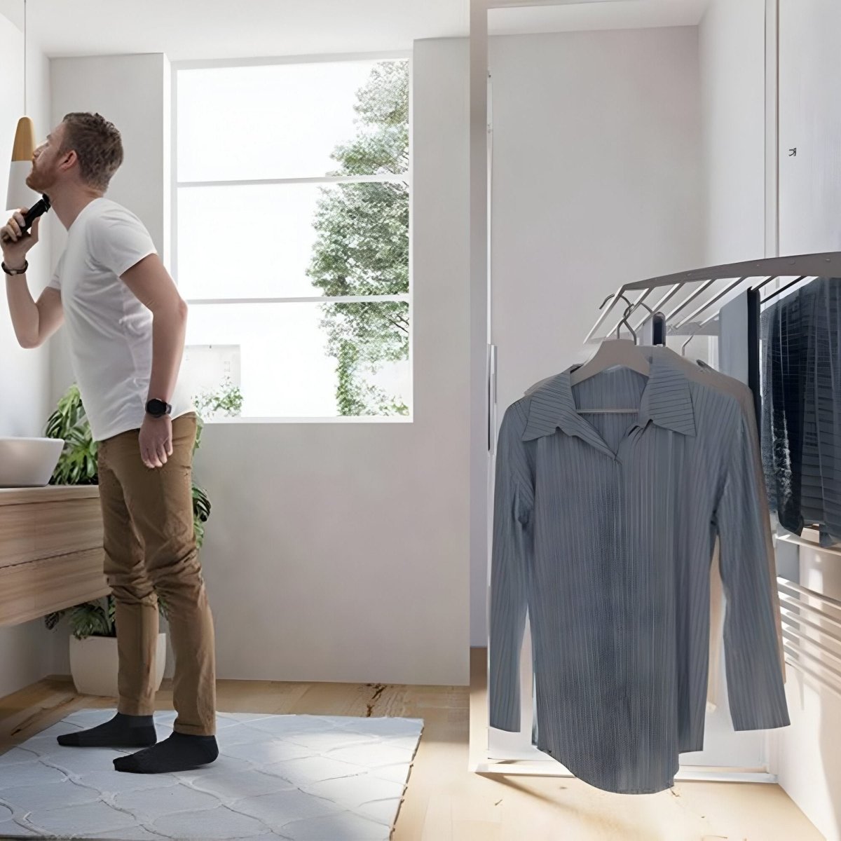 FoxyDry Fold installed indoor while drying wet laundry