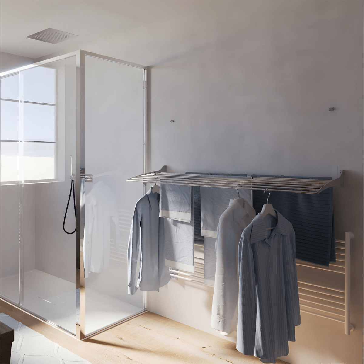 FoxyDry Fold used for drying clothes inside bathroom