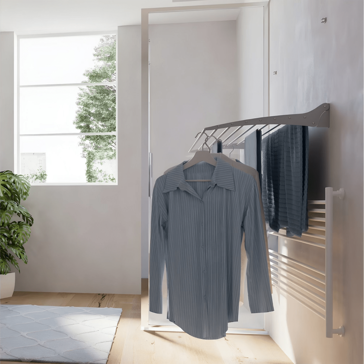 FoxyDry Fold installed indoor next to shower