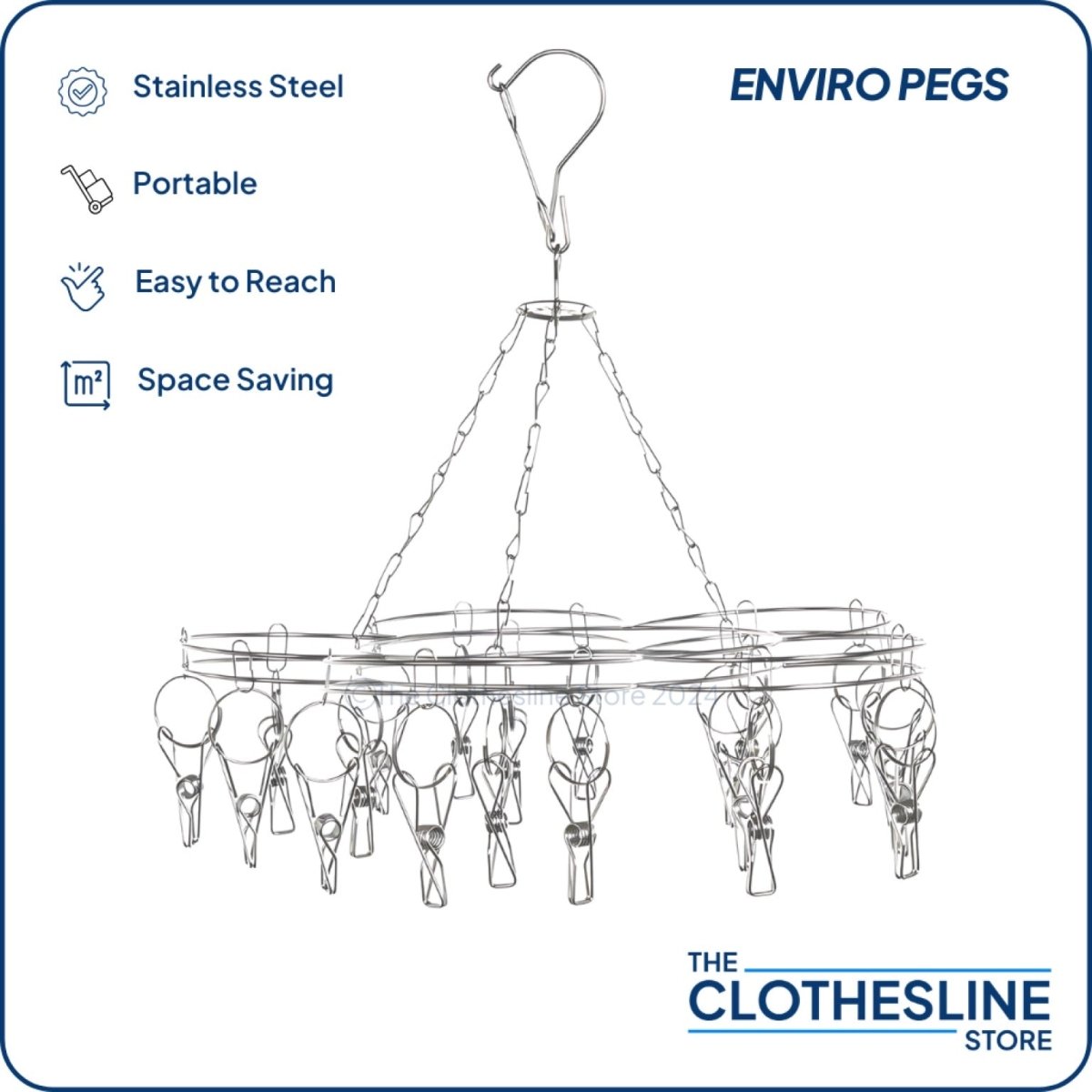 Flower Stainless Steel Sock Hanger With 20 x 316 Marine Grade Pegs