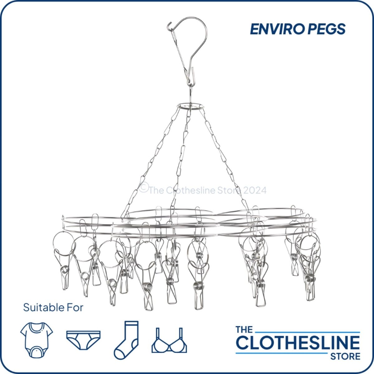 Flower Stainless Steel Sock Hanger With 20 x 316 Marine Grade Pegs