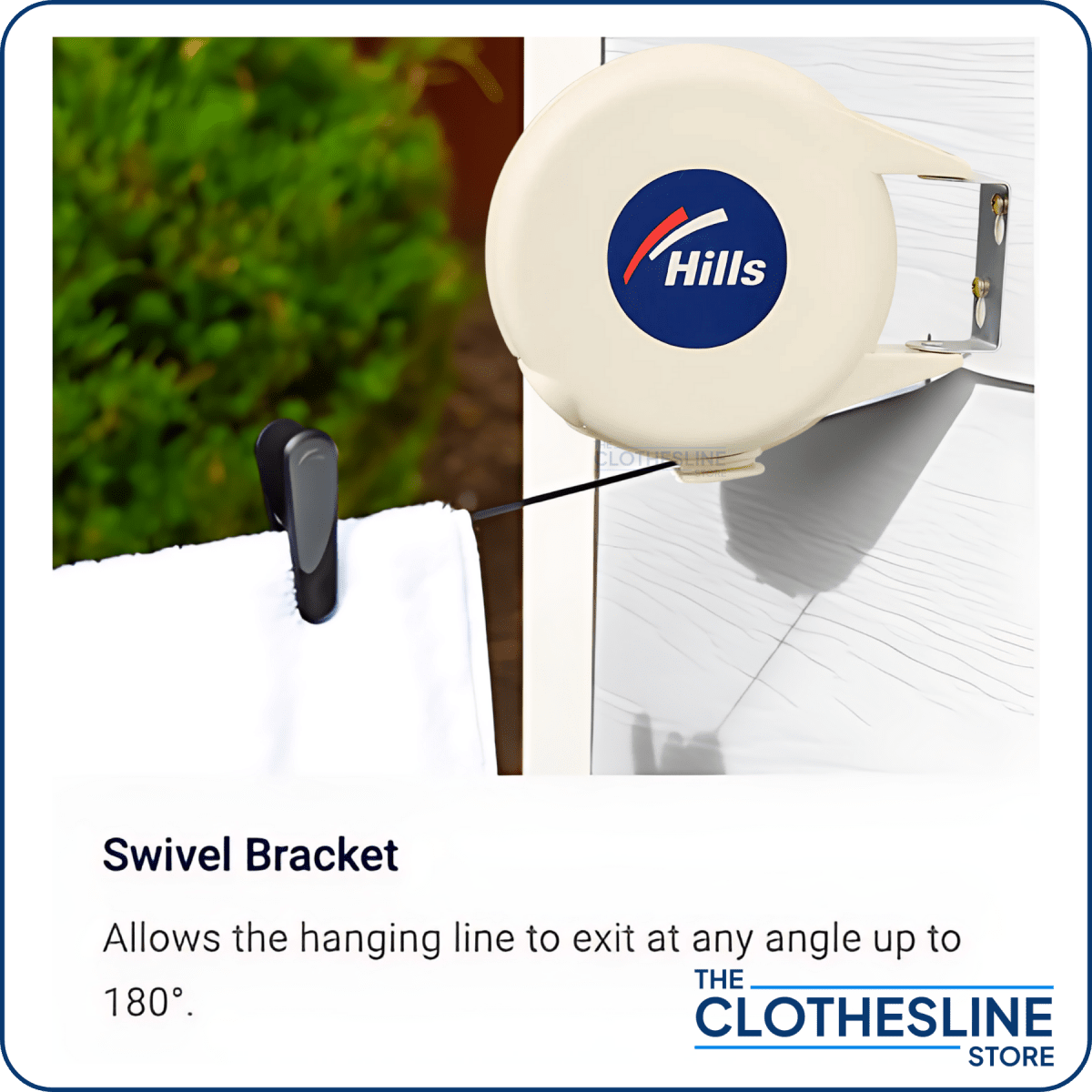 The Hills Cordomatic retractable clothesline with a towel and peg