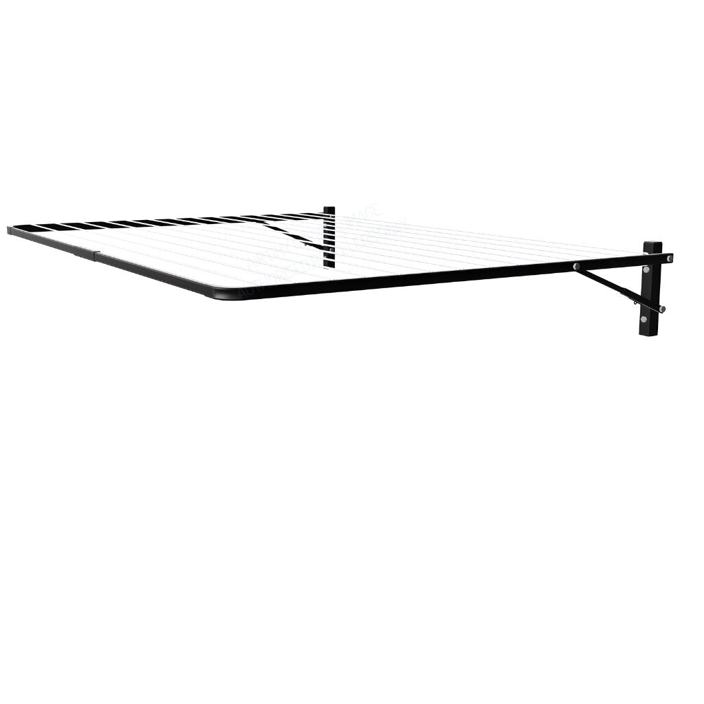 Air Dry Fold Down Clothesline 3.0m wide wall mounted on a white background. Colour Monument.