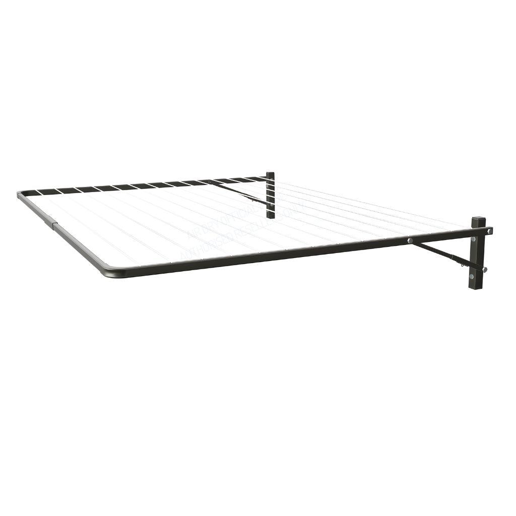 Air Dry Fold Down Clothesline 2.4m wide wall mounted on a white background. Colour Woodland Grey.