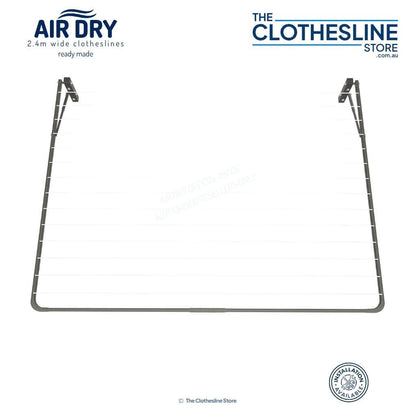 Clothesline attached to a wall and folded mid way showing the lines are taught.