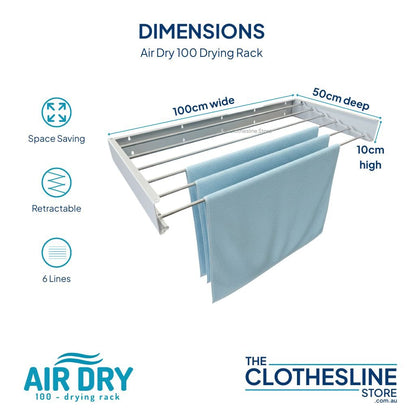 Size specifications and measurements for the Air Dry 100 clothes airer.
