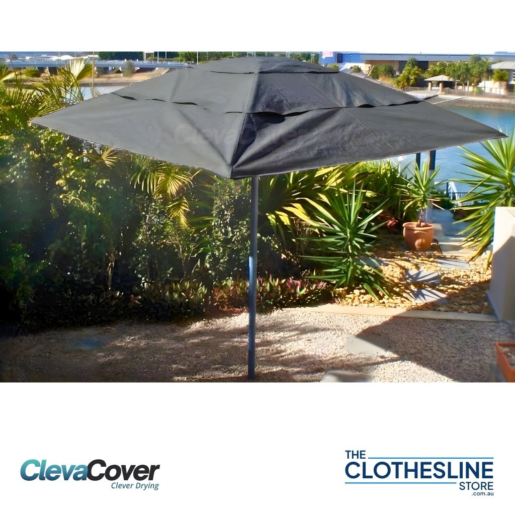 Clothesline Cover installed on a folding rotary near a river.