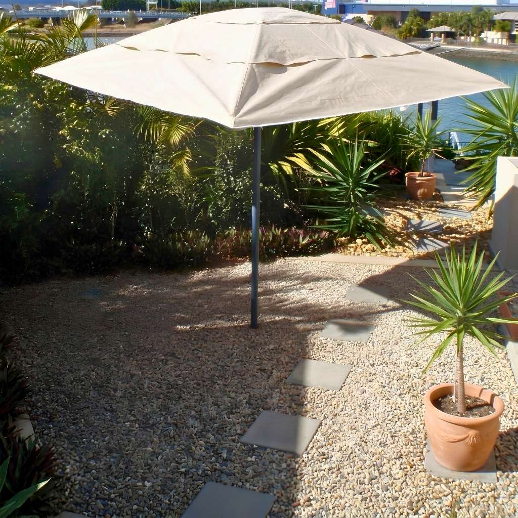 Rotary Clothesline Cover from ClevaCover on a Folding Rotary Hoist Clothesline - colour is beige.