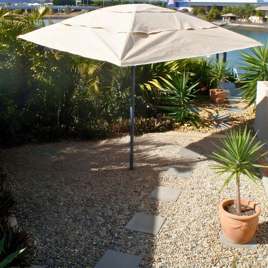 Rotary Clothesline Cover from ClevaCover on a Folding Rotary Hoist Clothesline - colour is beige.