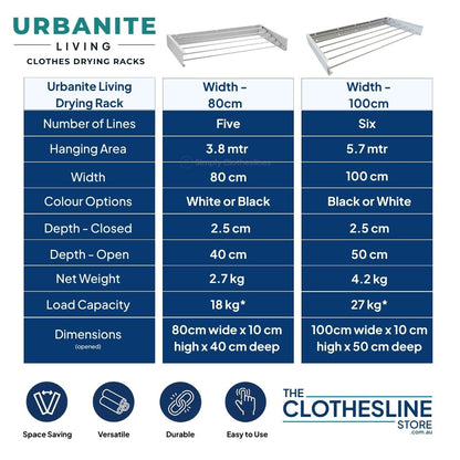 Urbanite living clothes drying rack side y side comparison table.