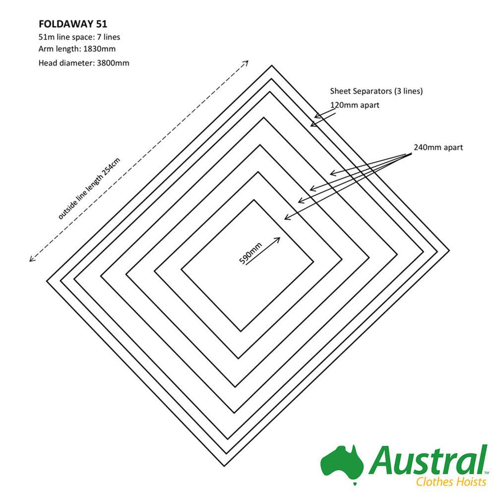 Austral Fold Away 51 Rotary Clothesline Line Spaces