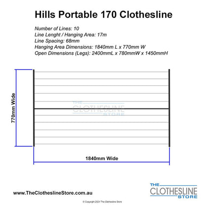 Hills 170 Portable Clothesline Dimensions