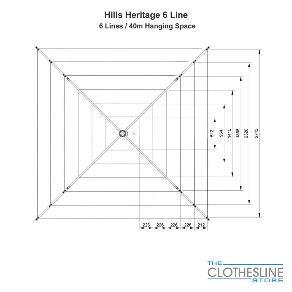 Hills Heritage 6 Line Rotary Hoist Fixed Head Clothesline Line Diagram