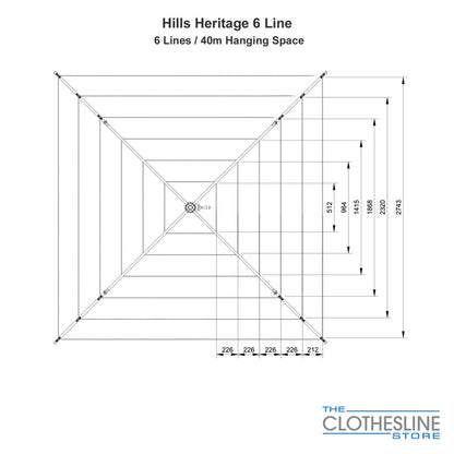 Hills Heritage 6 Line Rotary Hoist Fixed Head Clothesline Line Diagram