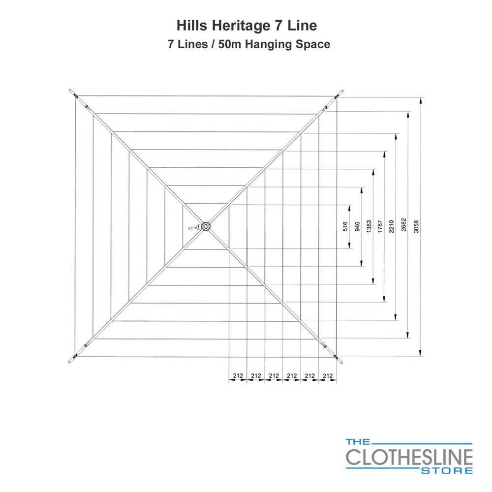 Hills Heritage 7 Line Rotary Hoist Fixed Head Clothesline
